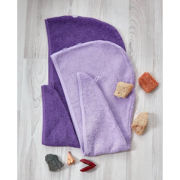 Cotton Hair Towel Wrap 28x11 Large Pack of 2 Women Girls Purple - Picture 2 of 5